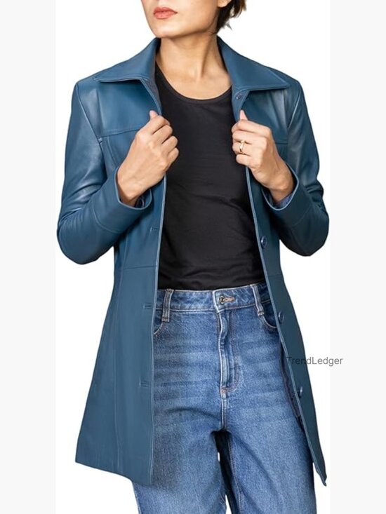 Jackets & Blazers - Women's Real Leather Car Coat 3/4 Length Blazer Overcoat Jacket